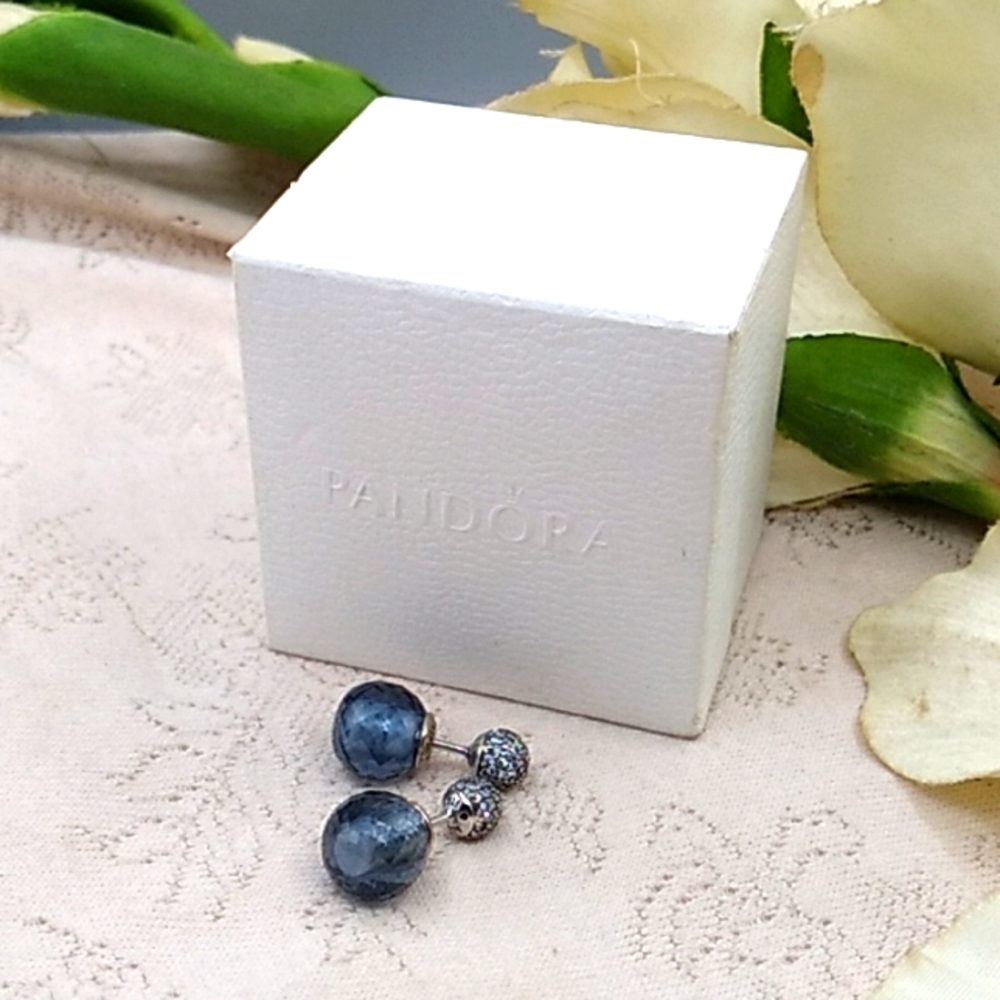 Pandora Midnight Blue Shimmering Drops Stud Earrings - Picture 3 of 9